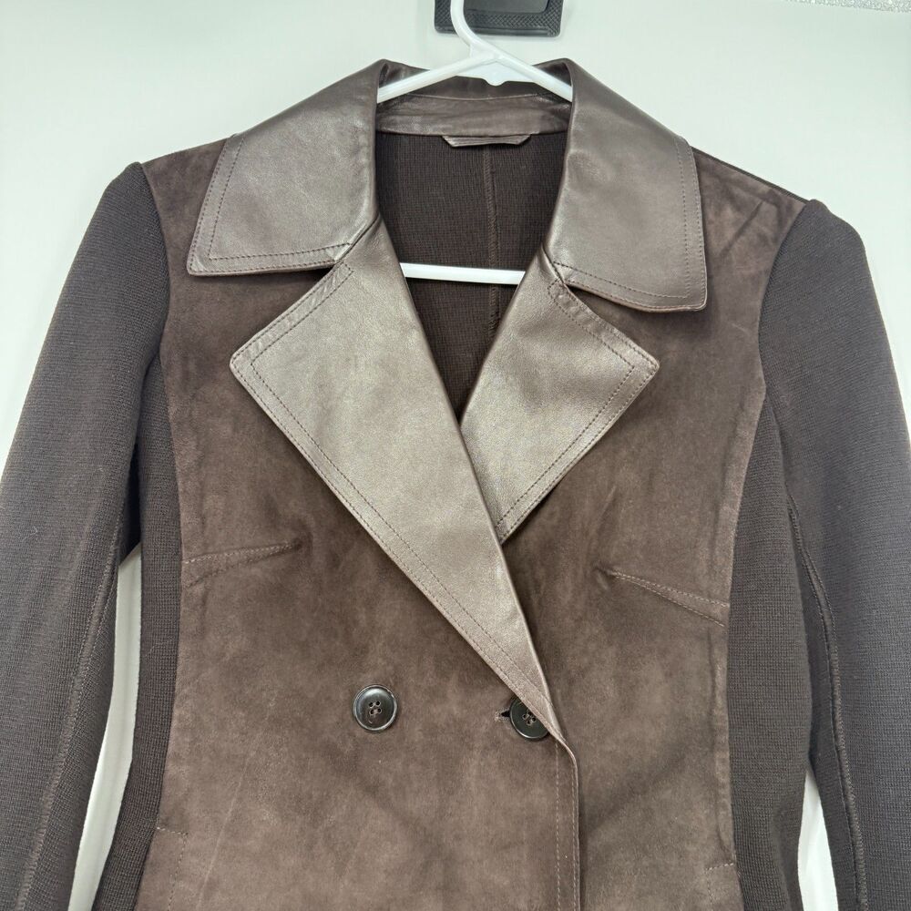 MAX MARA Double Breasted Blazer Suede Goatskin Leather Chocolate Brown Size 4 - Picture 3 of 13